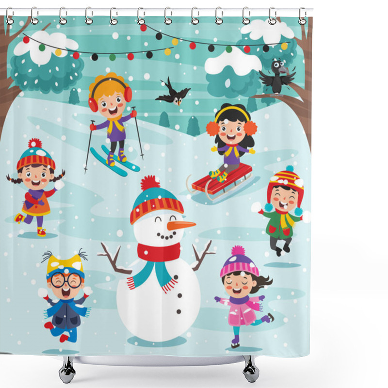 Personality  Funny Kids Playing At Winter Shower Curtains