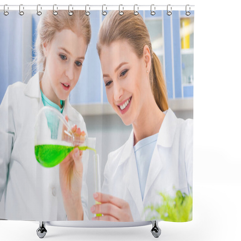 Personality  Teacher And Student In Chemical Lab  Shower Curtains