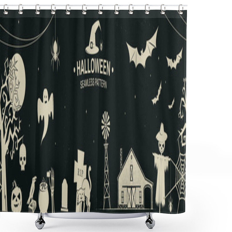 Personality  Seamless Pattern For Halloween Celebration With Retro Grunge Effect. Vector Illustration. Shower Curtains