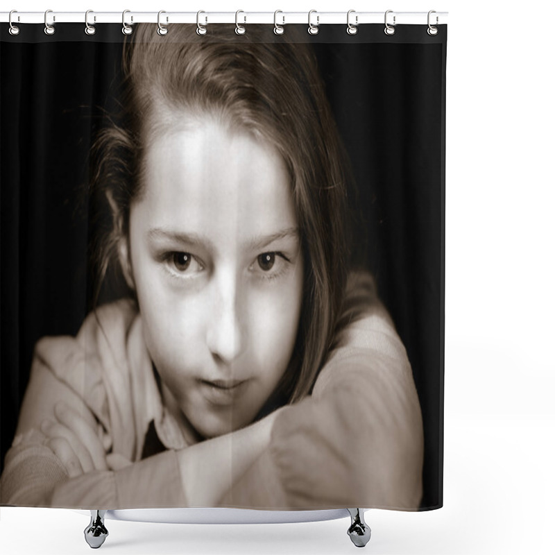 Personality  Cute Schoolgirl Portrait, Close-up Shower Curtains