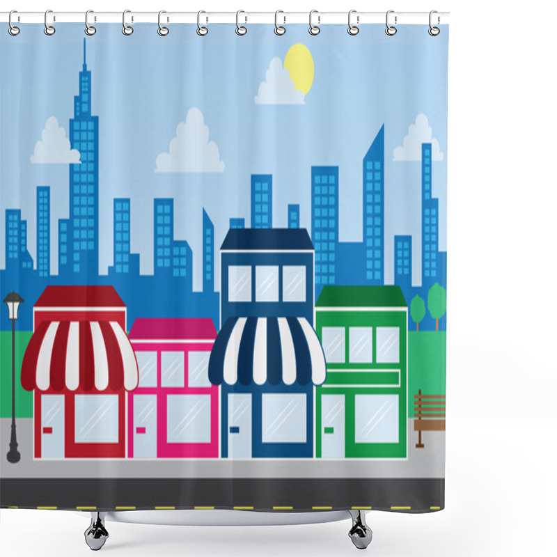 Personality  Store Fronts And Skyline Buildings Shower Curtains