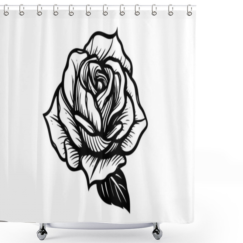 Personality  Rose Flower Hand Drawn Ink Sketch. Engraving Style Vector Illustration Shower Curtains