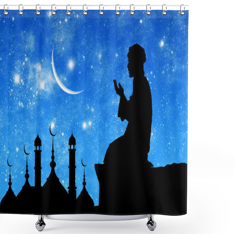 Personality  Silhouette Of The Town Hall And Praying Men  Shower Curtains