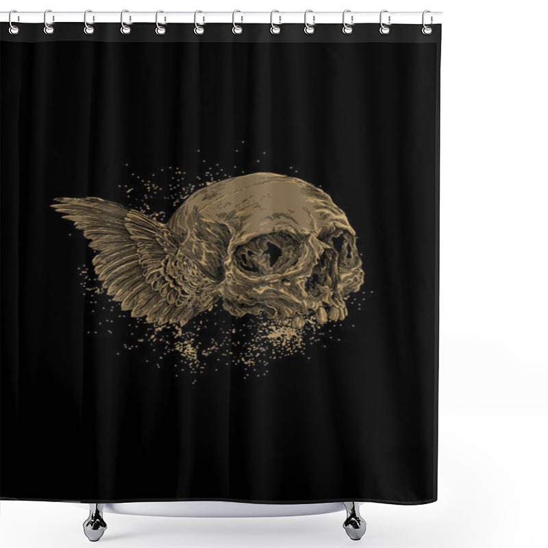 Personality  Winged Head Skull Vector Illustration Shower Curtains