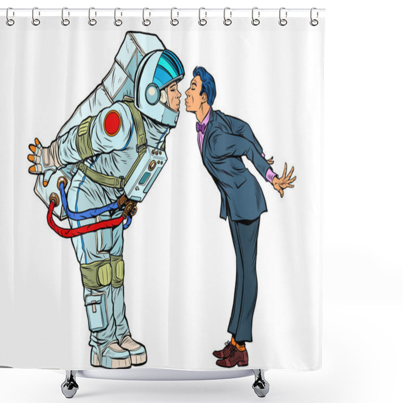 Personality  Astronaut Woman Or Man Prepared For A Kiss With The Groom Shower Curtains