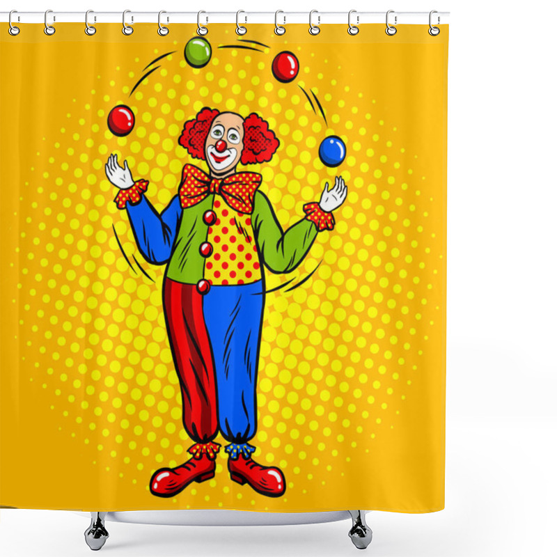 Personality  Circus Clown Juggles With Balls Pop Art Vector Shower Curtains