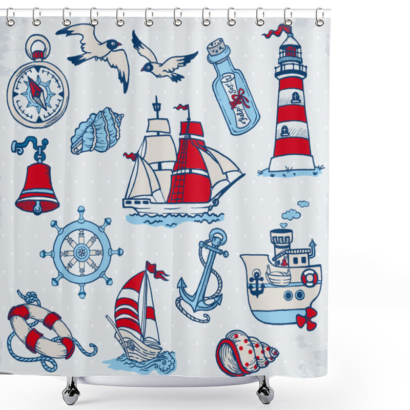 Personality  Nautical Sea Design Elements - For Scrapbook And Design In Vecto Shower Curtains