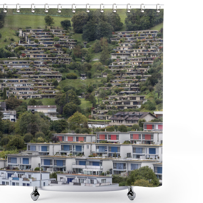 Personality  Modern Housing Development Set Into A Hillside In Switzerland Shower Curtains