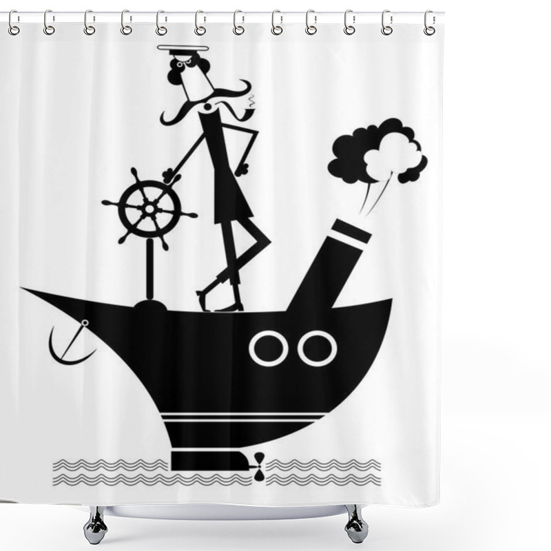 Personality  Mustache Captain Of The Ship Isolated On White Shower Curtains