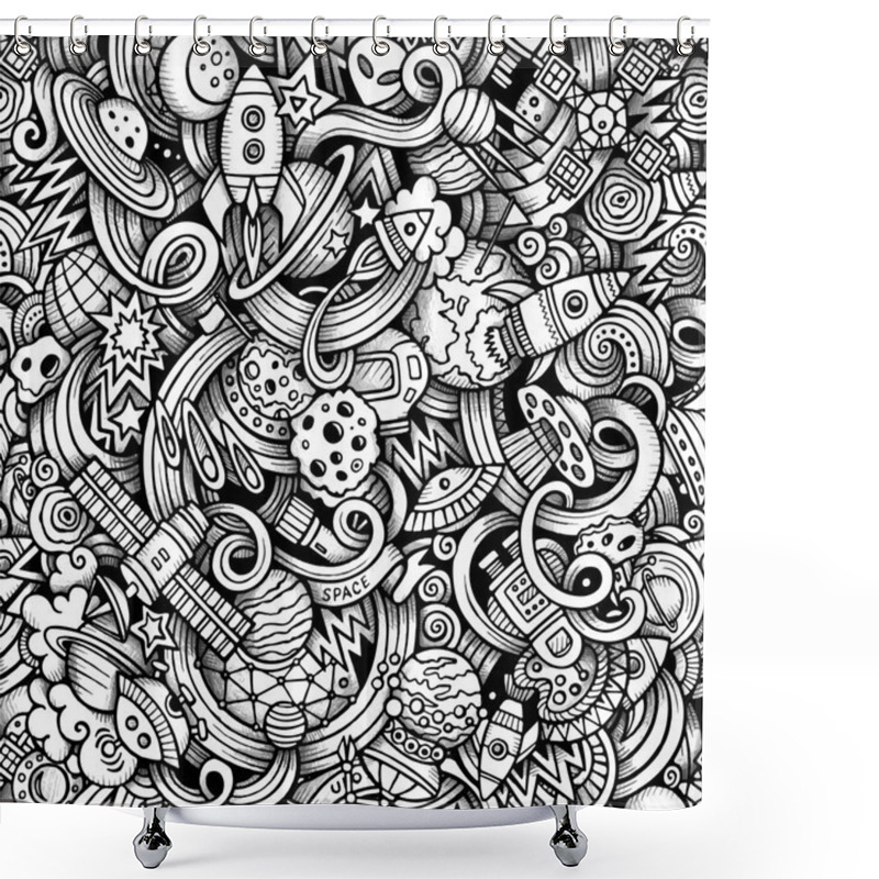 Personality  Cartoon Hand-drawn Doodles On The Subject Of Space Pattern Shower Curtains