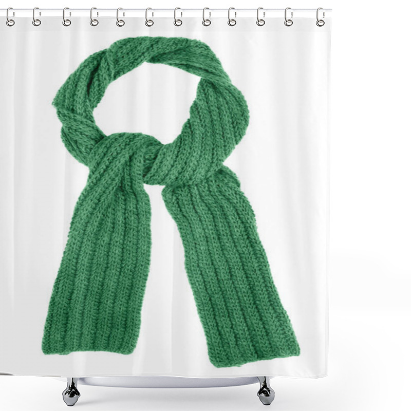 Personality  Green Wool Scarf Isolated On White Background. Shower Curtains