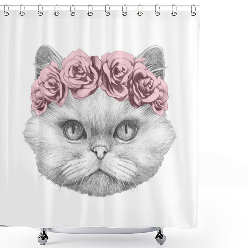 Personality   Persian Cat With Floral Head Wreath Shower Curtains