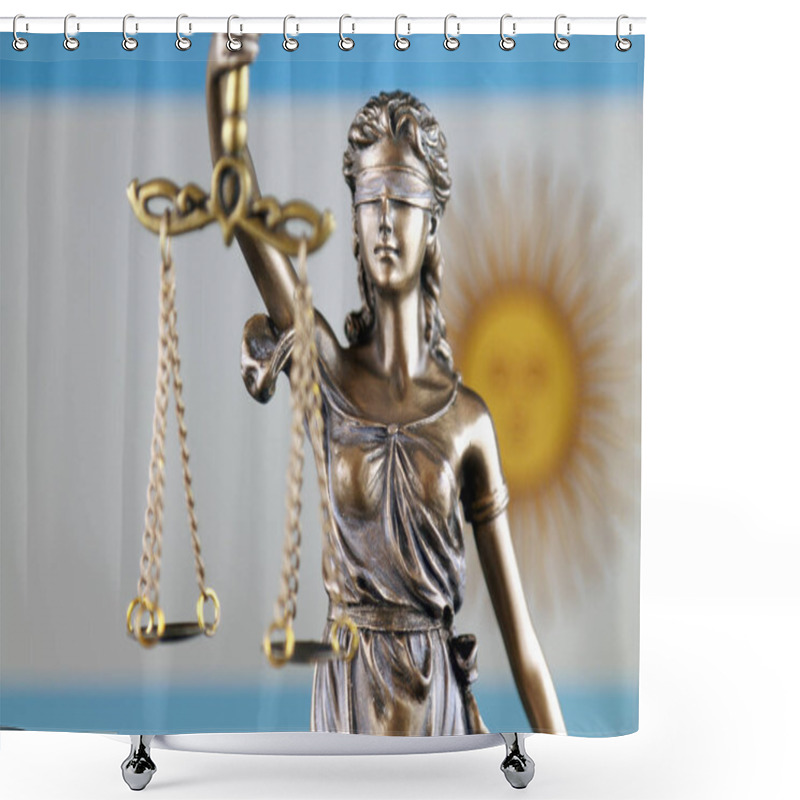 Personality  Symbol Of Law And Justice With Argentina Flag. Close Up. Shower Curtains