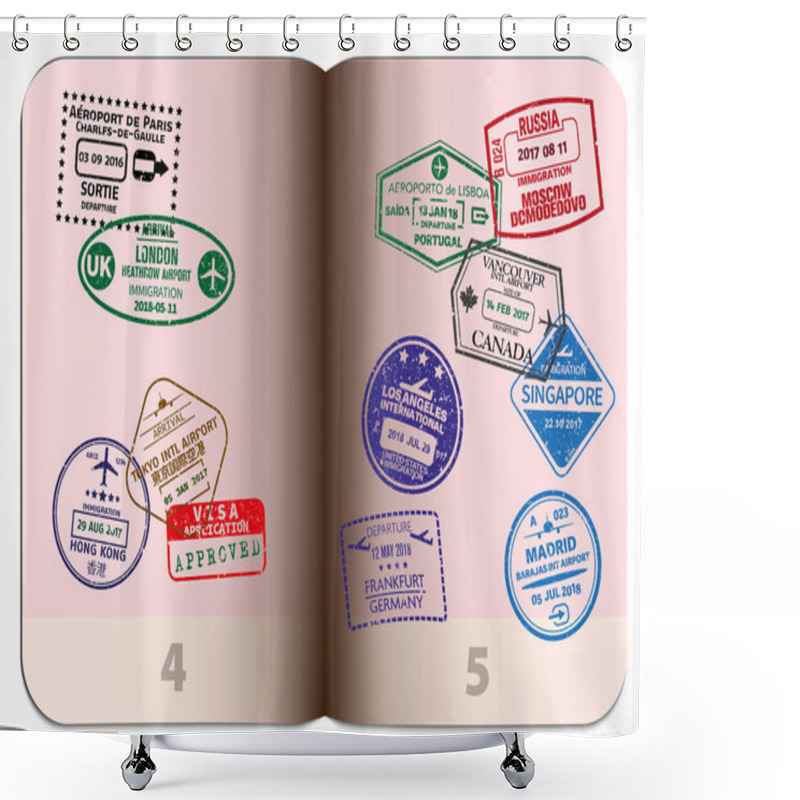 Personality  Open Passport With Different Visa Stamps Shower Curtains