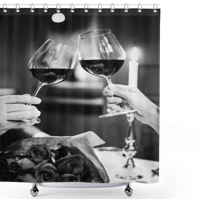 Personality  Couple Making A Toast At A Romantic Dinner Shower Curtains