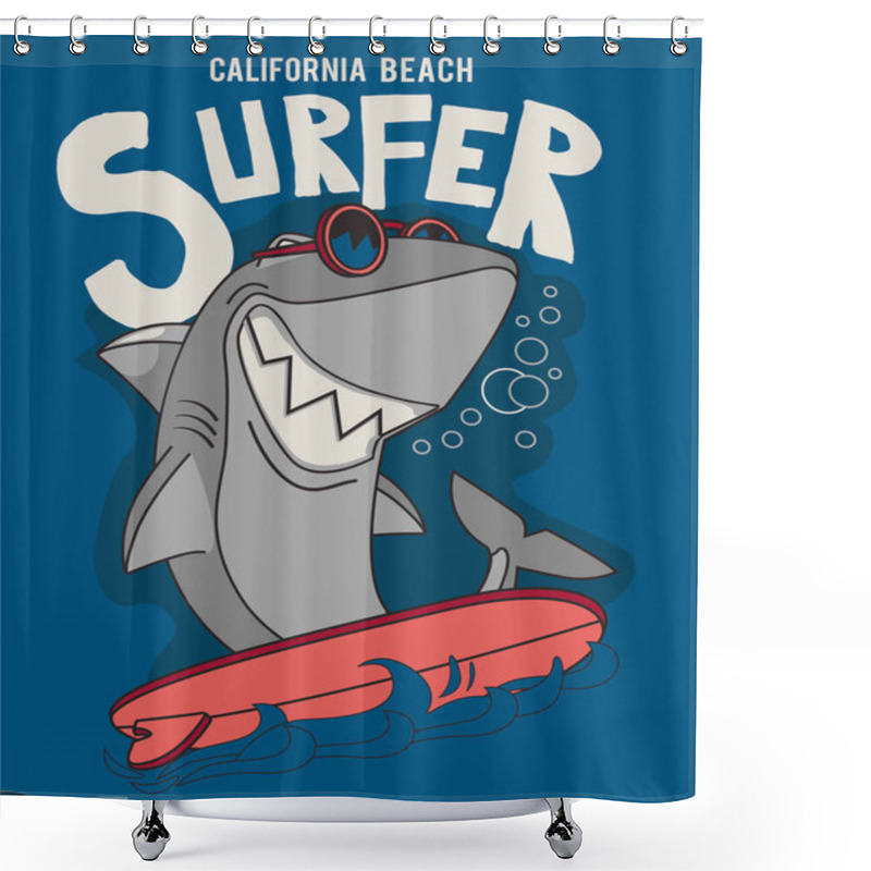 Personality  Surfer Shark Vector With Surfboard Shower Curtains