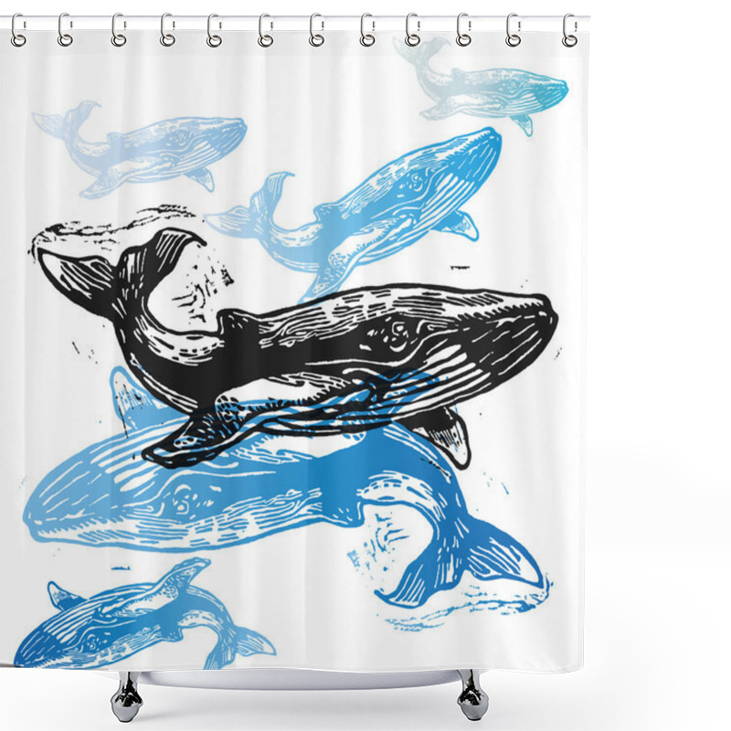 Personality  Vector Whale Animals In Abstract Composition. Shower Curtains