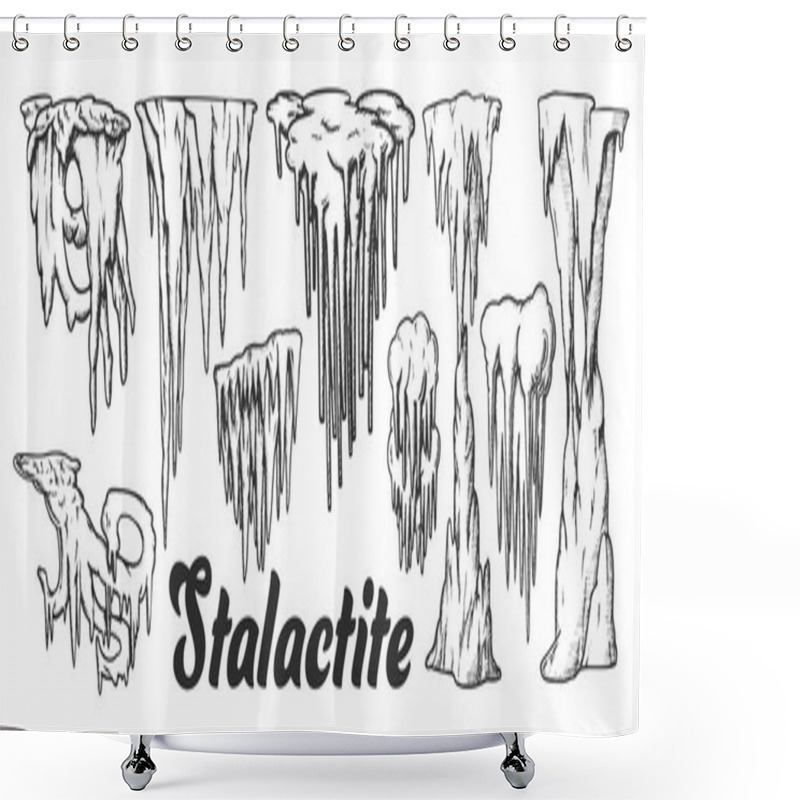 Personality  Stalactite And Stalagmite Monochrome Set Vector Shower Curtains