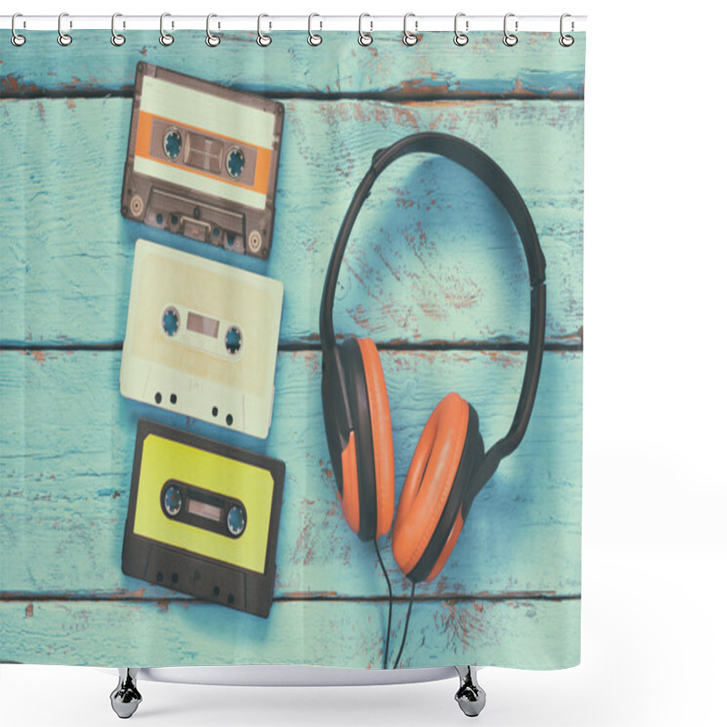 Personality  Cassette Tapes With Headphones Shower Curtains