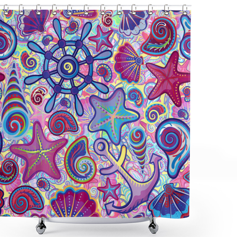 Personality  Cute Nautical Seamless, Marine Pattern. Shower Curtains