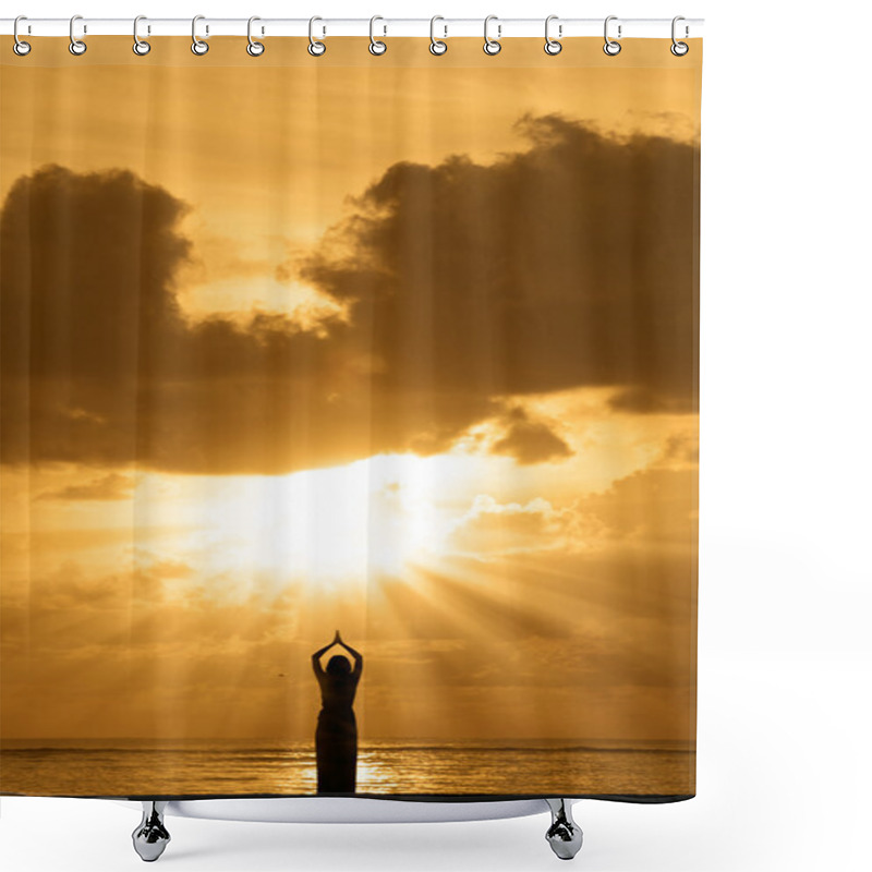 Personality  Yoga At Sunrise Shower Curtains