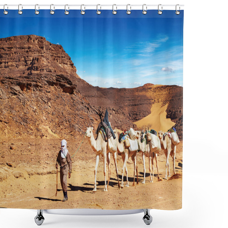 Personality  Camels Caravan In Sahara Desert, Algeria Shower Curtains