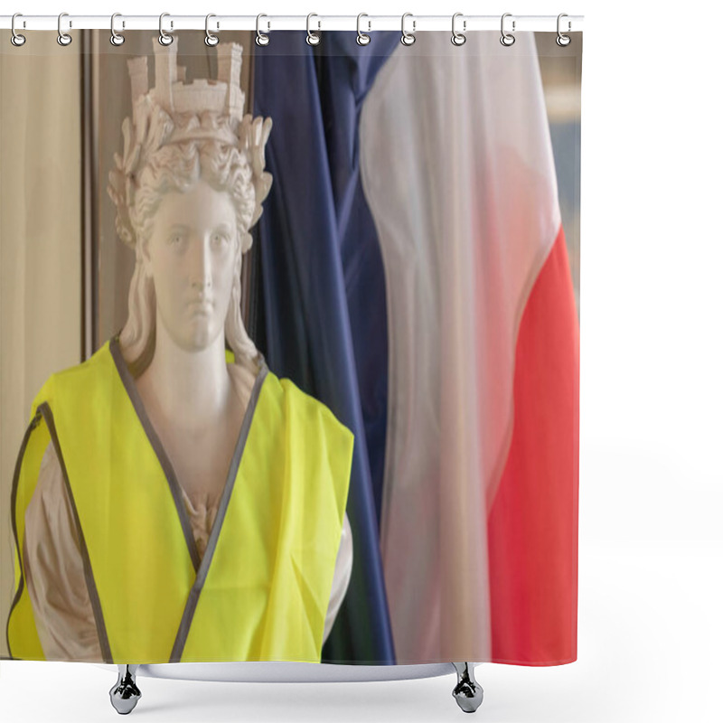 Personality  France And Its Symbols Of The Republic Against Yellow Vests. Marianne And The French Tricolor Shower Curtains