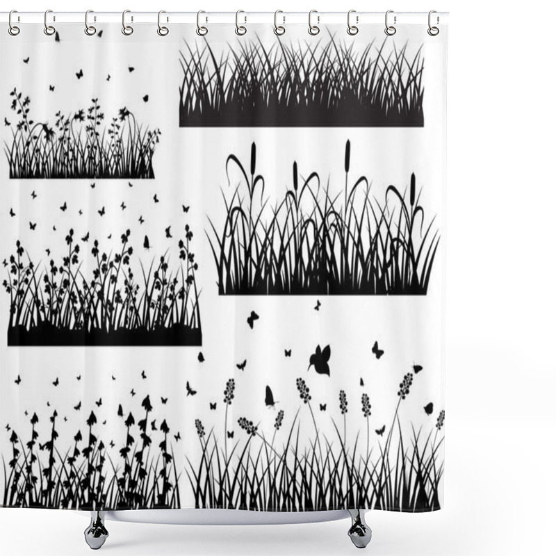 Personality  Set Of Ancient Grass Silhouettes Shower Curtains