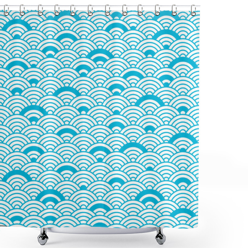 Personality  Chinese Seamless Pattern, Vector Blue Waves Background, Sea Texture. Asian Illustration Shower Curtains