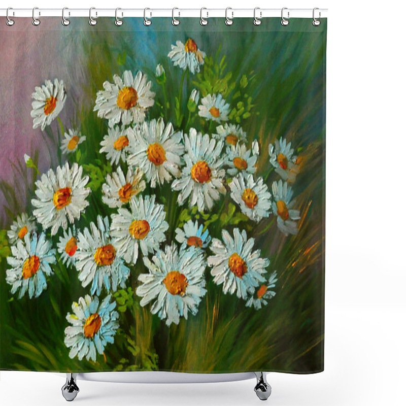 Personality  Oil Painting - Abstract Illustration Of Flowers, Daisies, Greens Shower Curtains