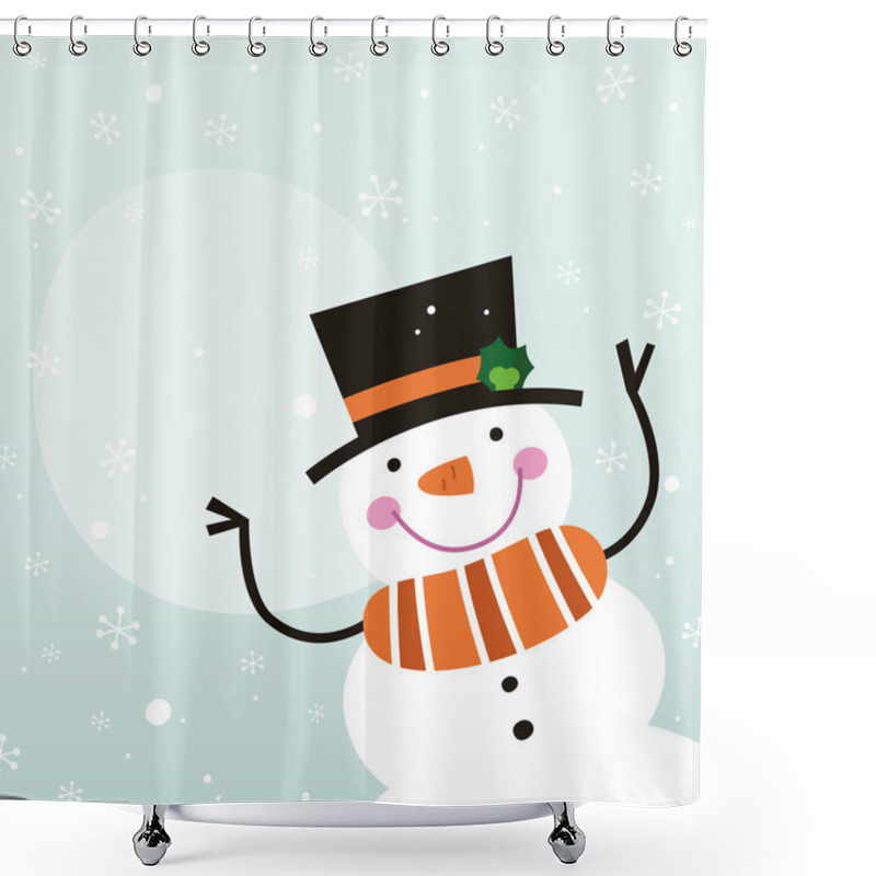 Personality  Cute Happy Cartoon Snowman With Copy Space Shower Curtains