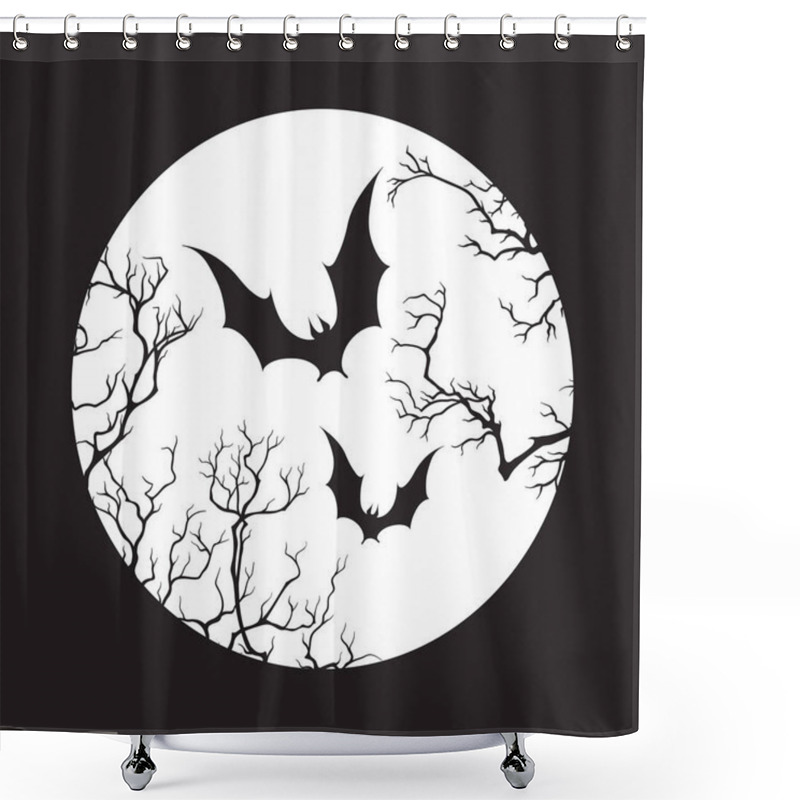 Personality  Antique Style Hand Drawn Line Art Full Moon And Bats Isolated. Boho Chic Tattoo Or Print Design Vector Illustration Shower Curtains