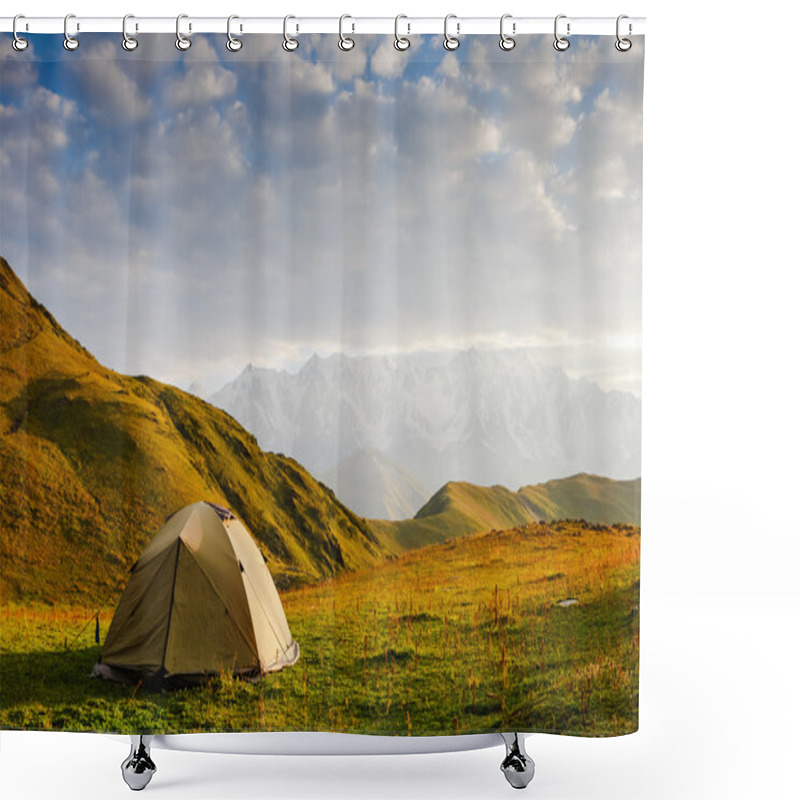 Personality  Tourist Tent In Camp On  Meadow  Shower Curtains