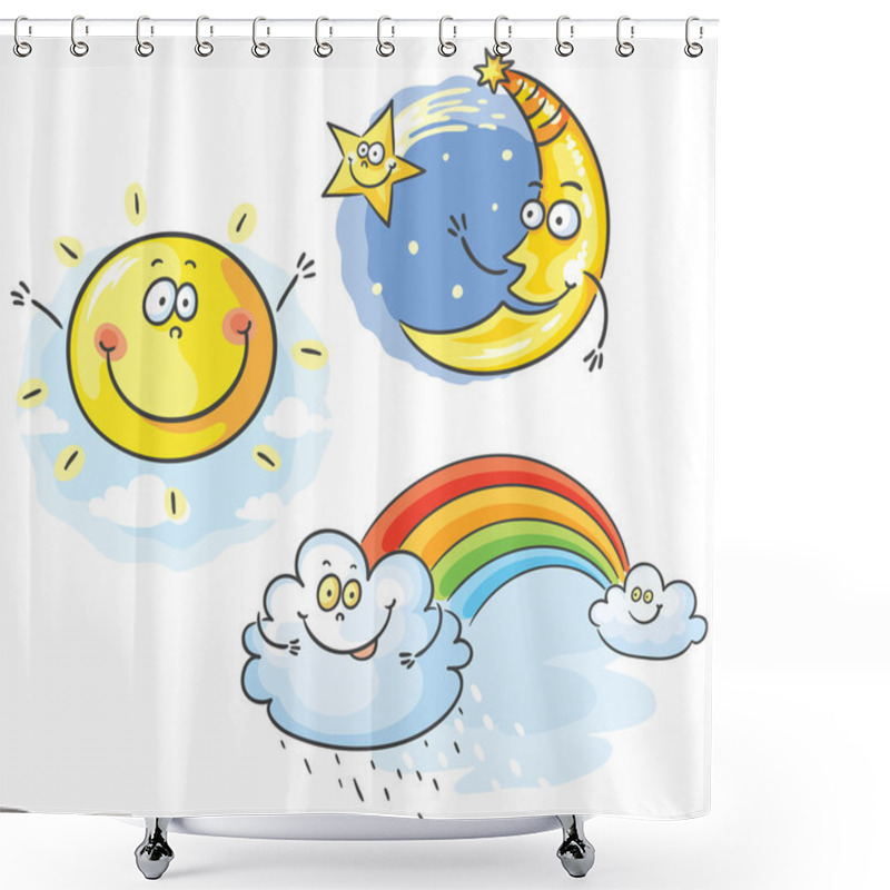 Personality  Set Of Cartoon Moon, Cloud And Sun Shower Curtains