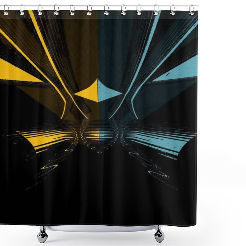 Personality  Bright Blue And Yellow Triangles On Black Background Transformed Into Patterns And Shapes By Reflection Shower Curtains