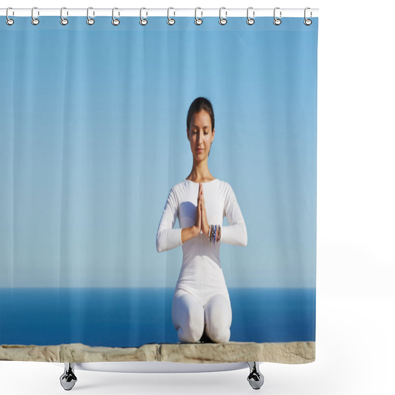 Personality  Gorgeous Young Woman Practicing Yoga Shower Curtains