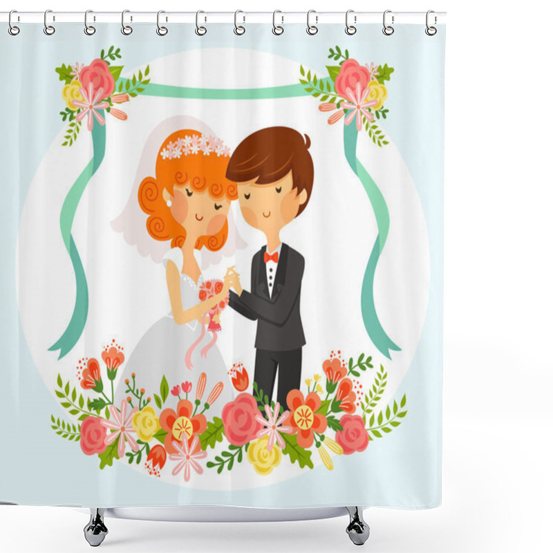 Personality  Cartoon Bride And Groom Shower Curtains