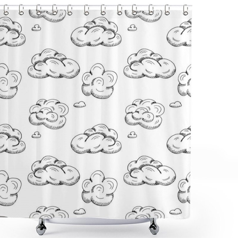 Personality  Seamless Pattern With Different Clouds Isolated O Nwhite Background. Hand Drawn Vector Illustration In Realistic Style. Light Sky Wallpaper. Concept Of Dreams, Weather, Forecast, Inspiration, Freedom Shower Curtains