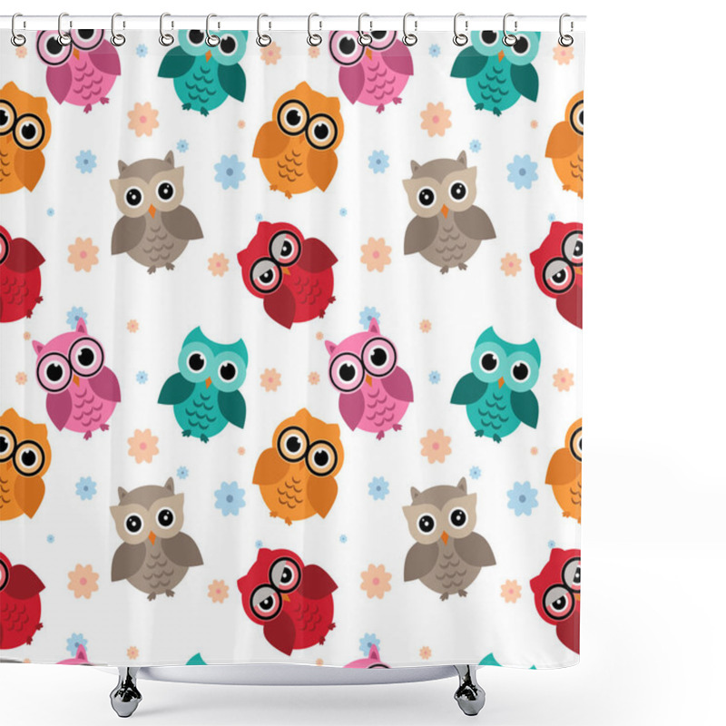 Personality  Owls Pattern. Different Owls Characters, Seamless Pattern. Shower Curtains