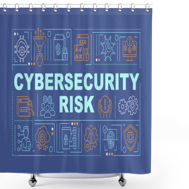 Personality  Cybersecurity Risk Word Concepts Dark Blue Banner. Digital Protection. Infographics With Icons On Color Background. Isolated Typography. Vector Illustration With Text. Arial-Black Font Used Shower Curtains