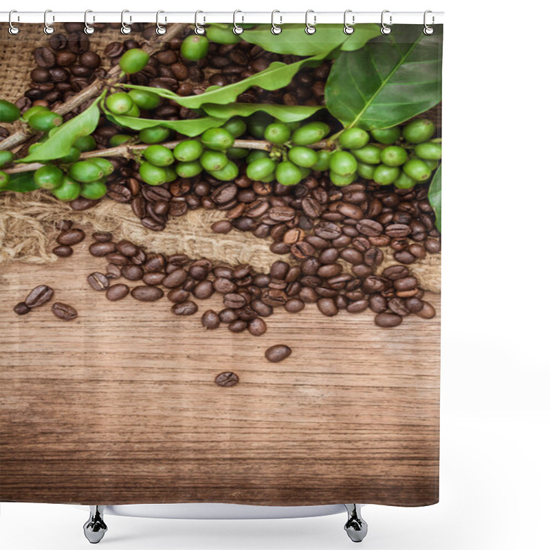 Personality  Fresh Coffee Beans On Wood Background Shower Curtains