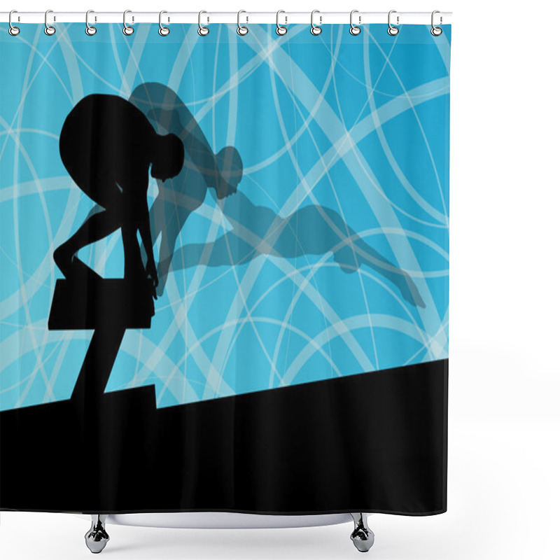 Personality  Active Young Swimmers Diving And Swimming In Water Sport Pool Si Shower Curtains