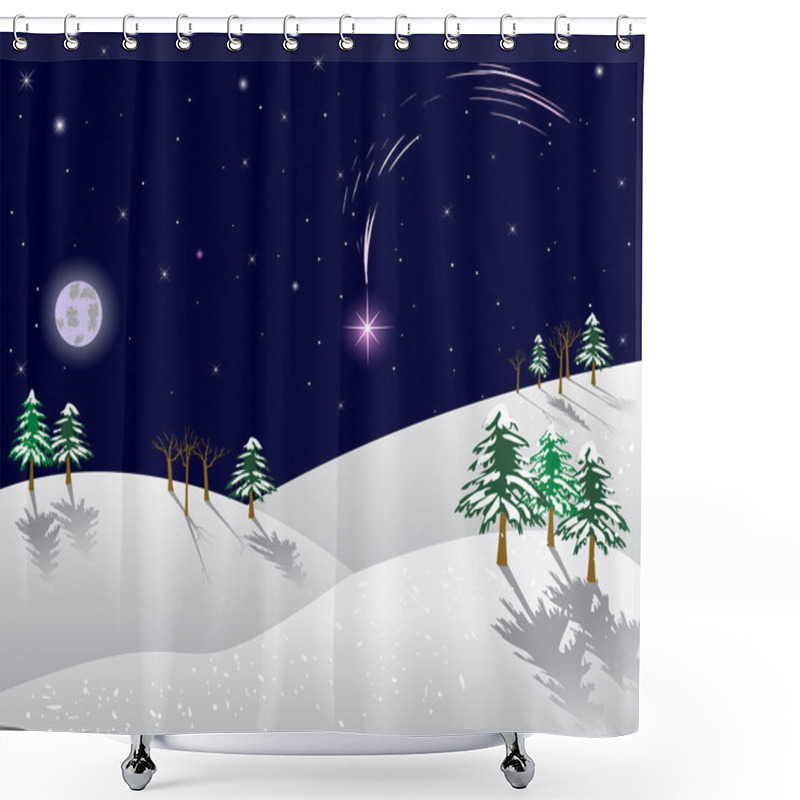 Personality  Winter Landscape With Christmas Star. Shower Curtains