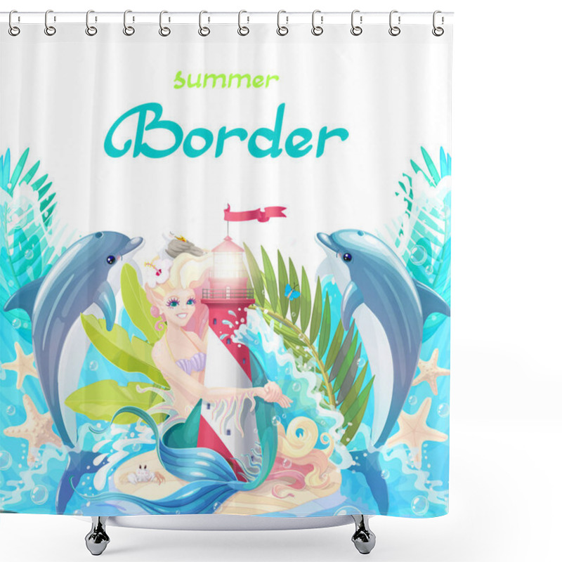 Personality  Vector Cartoon Sea Border Background Shower Curtains