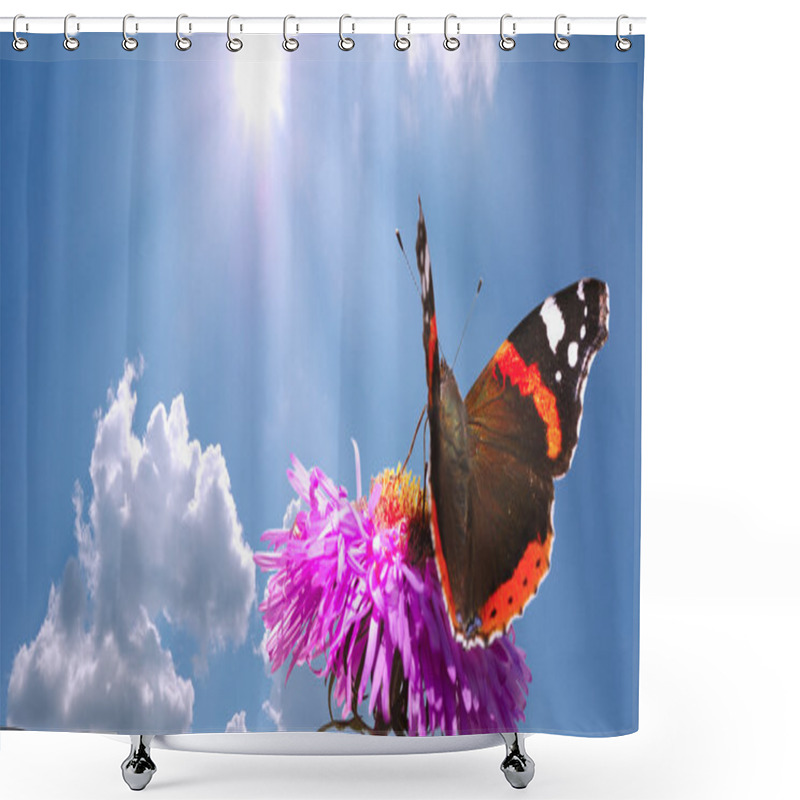 Personality  Butterfly On Flower Against Sky Shower Curtains