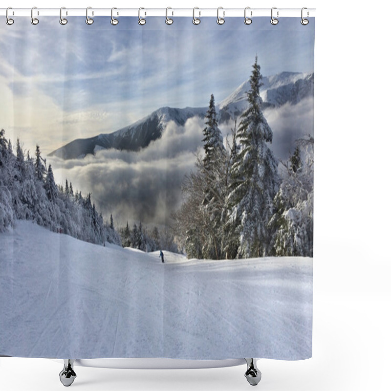 Personality  Snowy Slope In The Mountains Shower Curtains