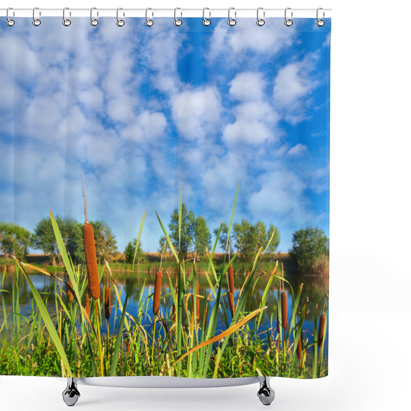 Personality  Closeup Cattail On A River Shower Curtains