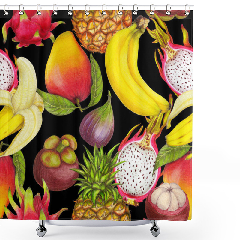 Personality  Seamless Tropical Pattern Of Hand Drawn Fresh Juicy Fruits Shower Curtains