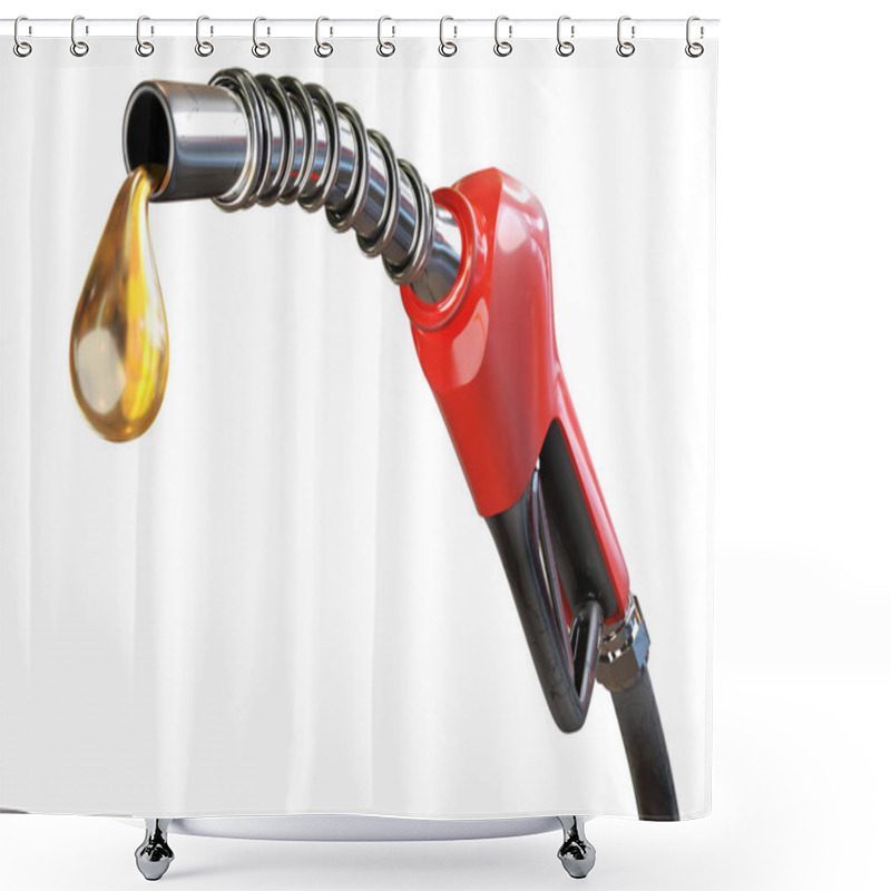 Personality  3d Rendering Of A Red Gasoline Dispenser Handles With Oil Drops, Isolated On White Background With Clipping Paths. Shower Curtains