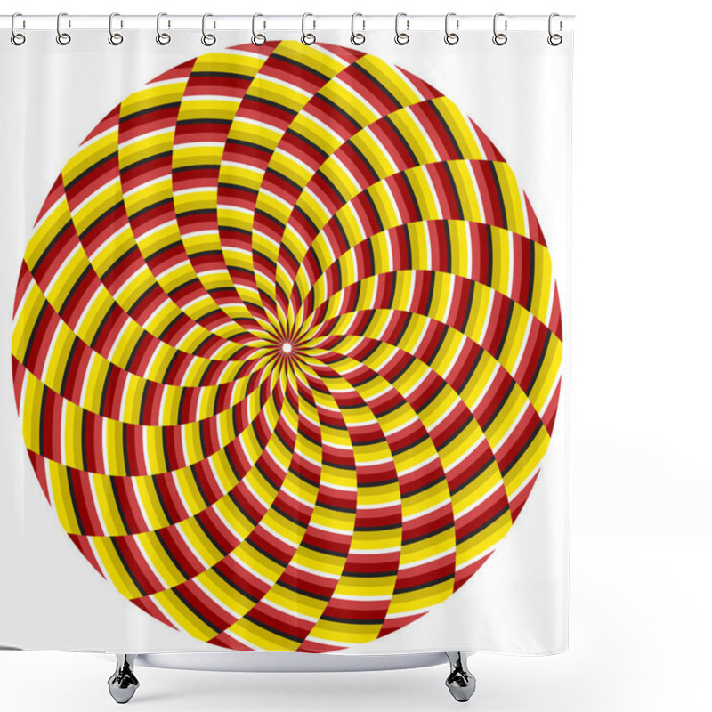 Personality  Optical Illusion Motley Circle Of Spiral Striped Ornament. Round Pattern For Motion Background Design. Shower Curtains